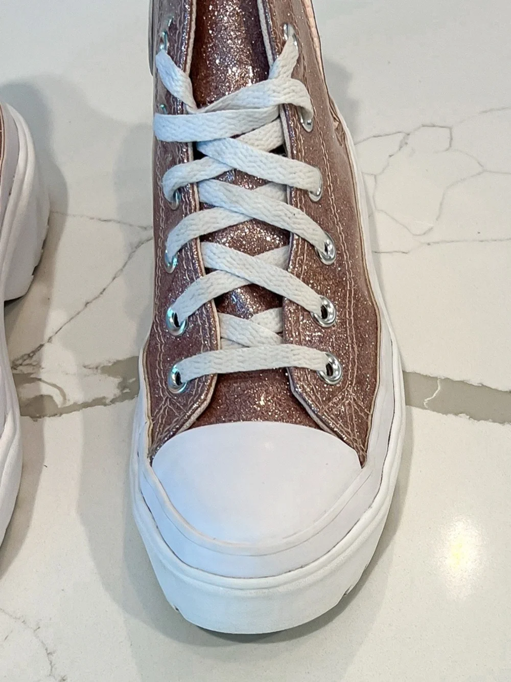 Converse Chuck Taylor All Star Pink Glitter Platform High Top Sneakers Girls 3.5